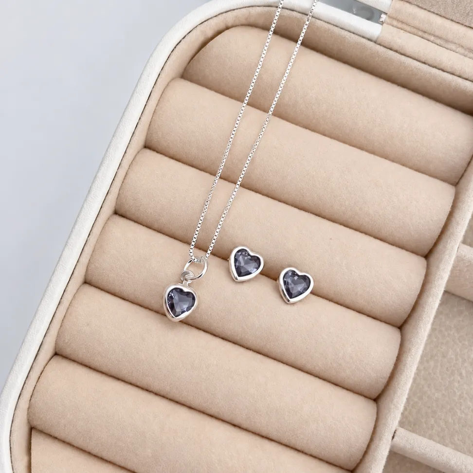 Conjunto Coração Embutido 6 mm em Prata 925 com Zircônia - #3