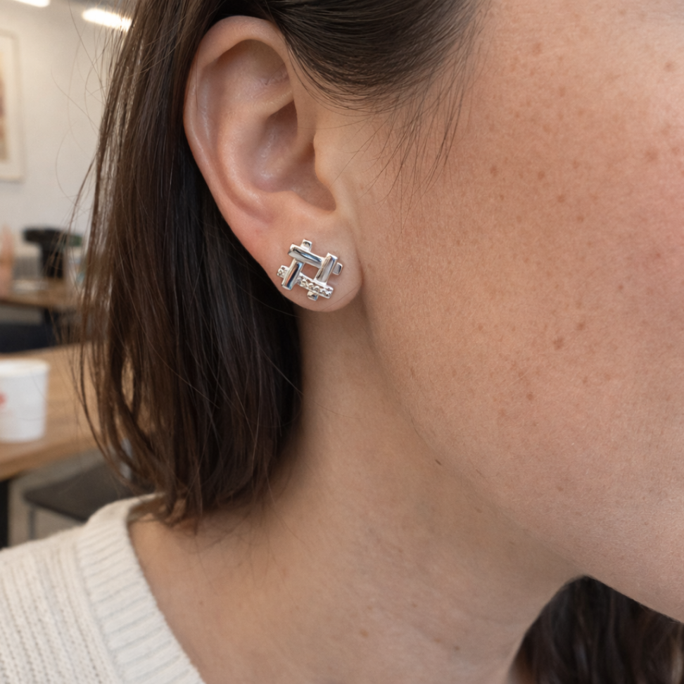 Brinco Quadrado Vazado Cravejado Prata 925 - #3