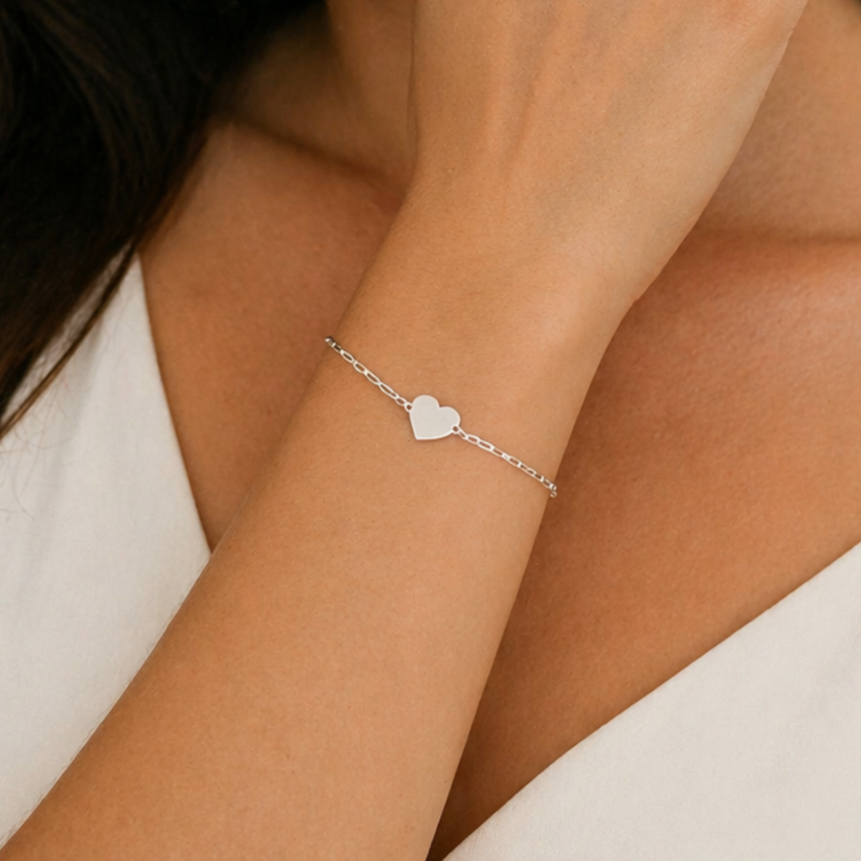 Pulseira com Entremeio Coração 12mm em Prata 925 Corrente Carti - #2