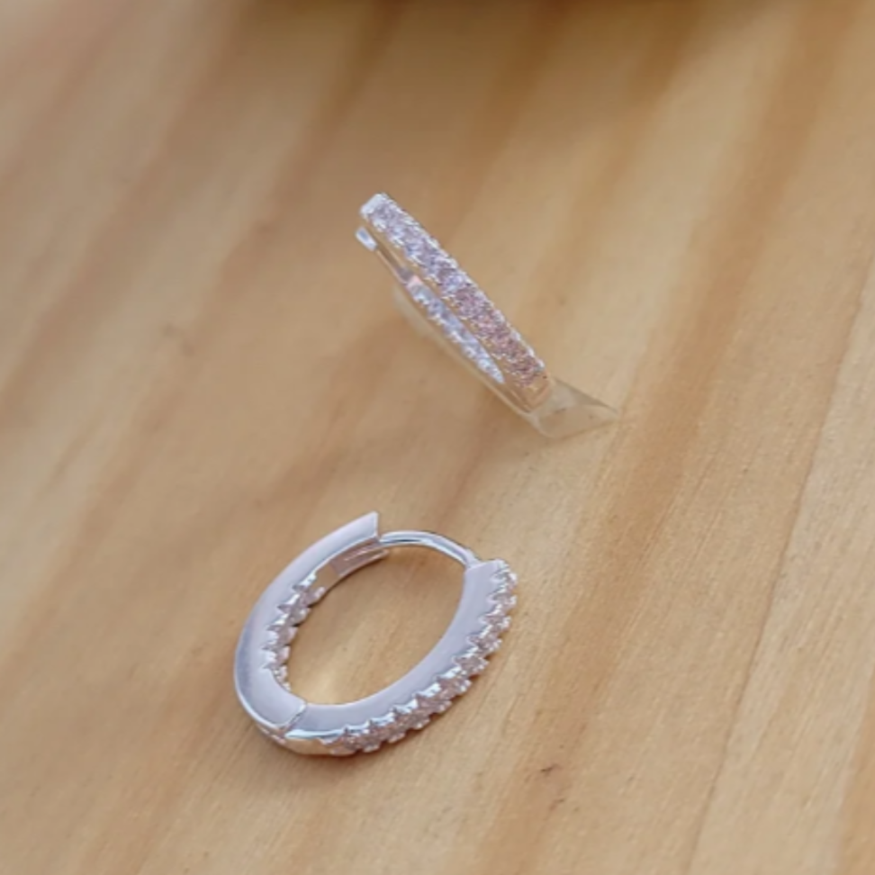 Argola Click Redonda Cravejada Transparente 12mm em Prata 925 - #2