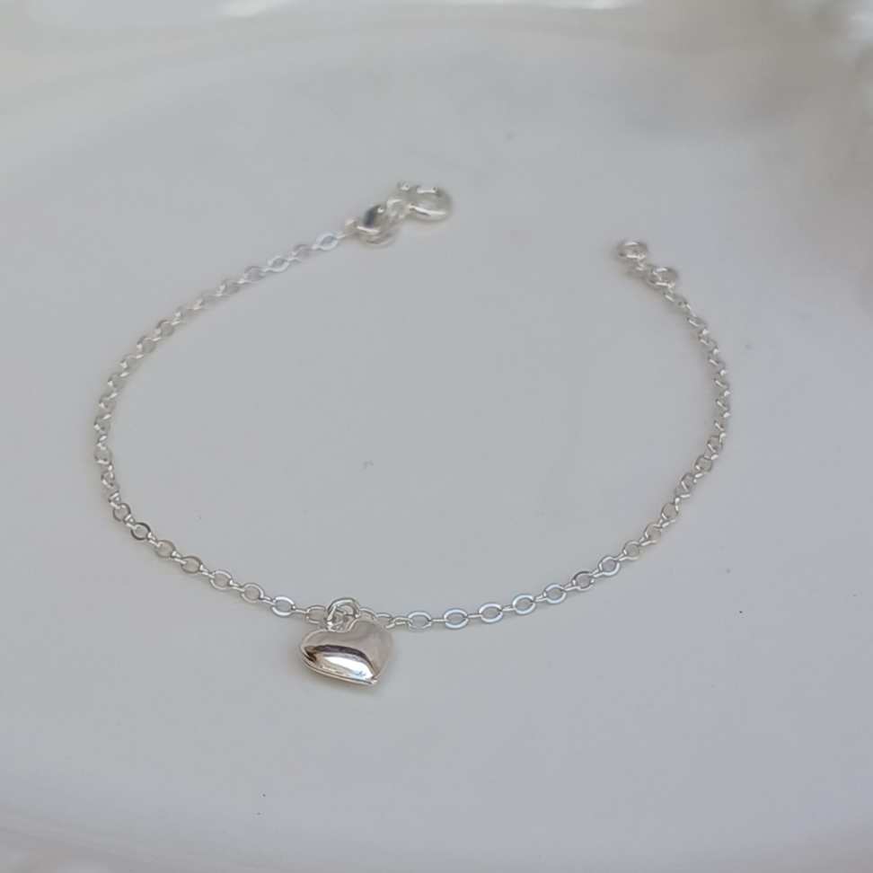 Pulseira Coração Liso Pequeno em Prata 925 – 18 cm - #2