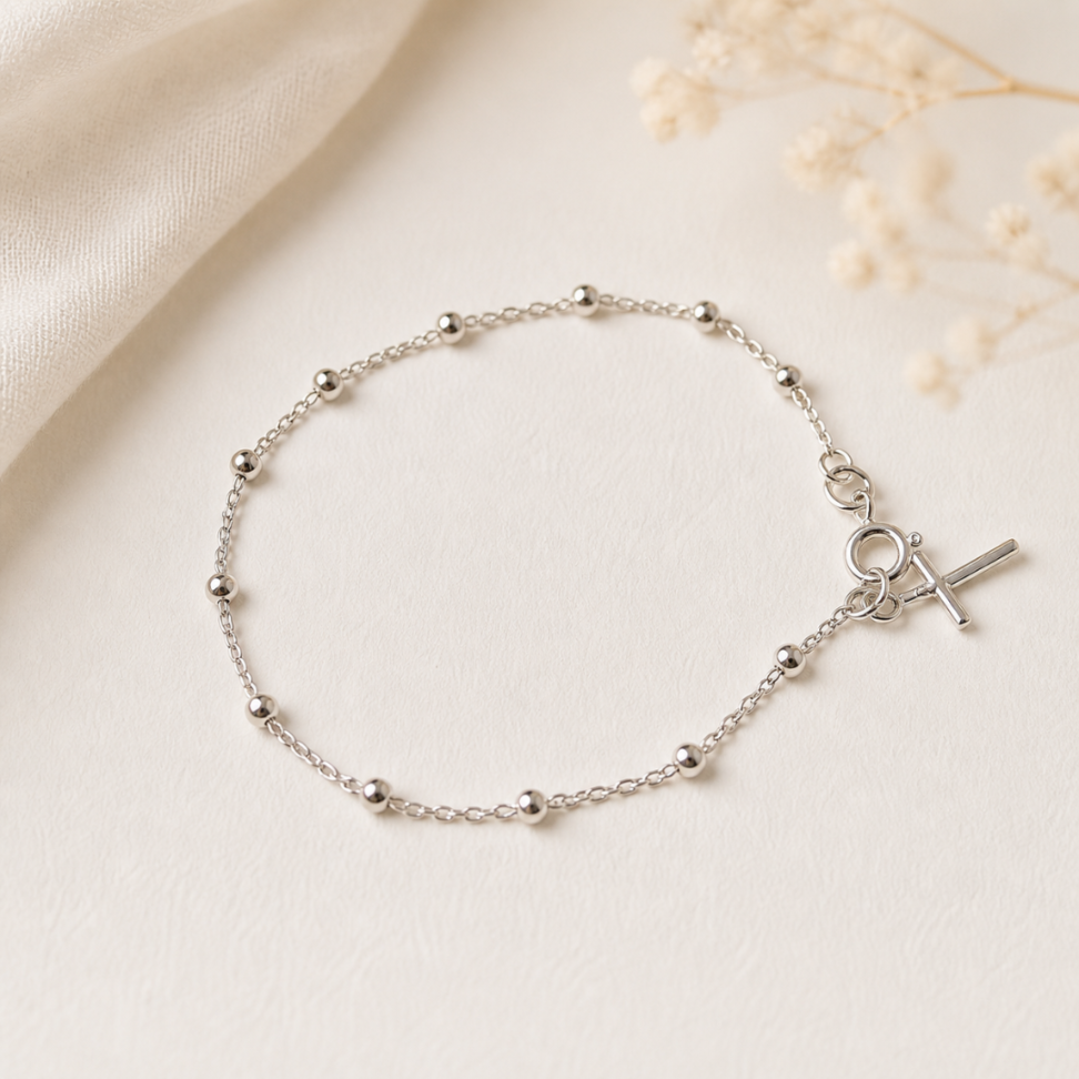 Pulseira Terço Bolas 2.6mm em Prata 925 Corrente Cadeado