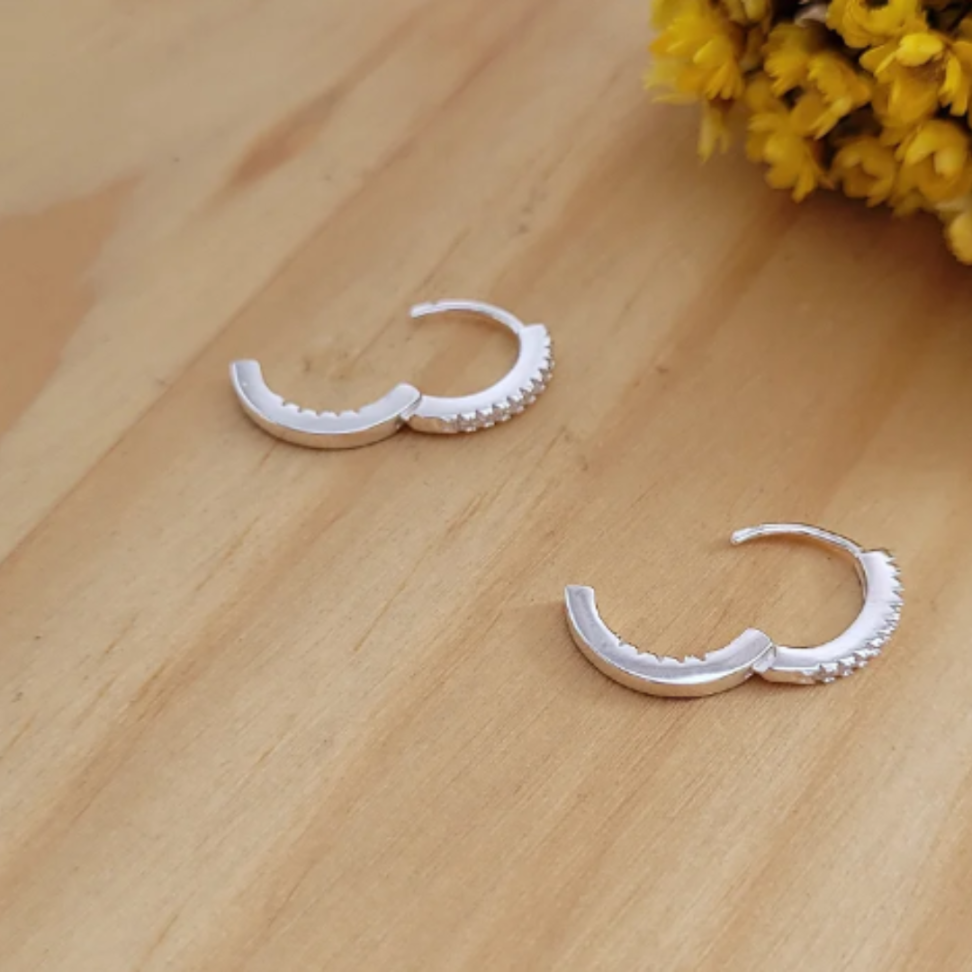 Argola Click Redonda Cravejada Transparente 12mm em Prata 925 - #3