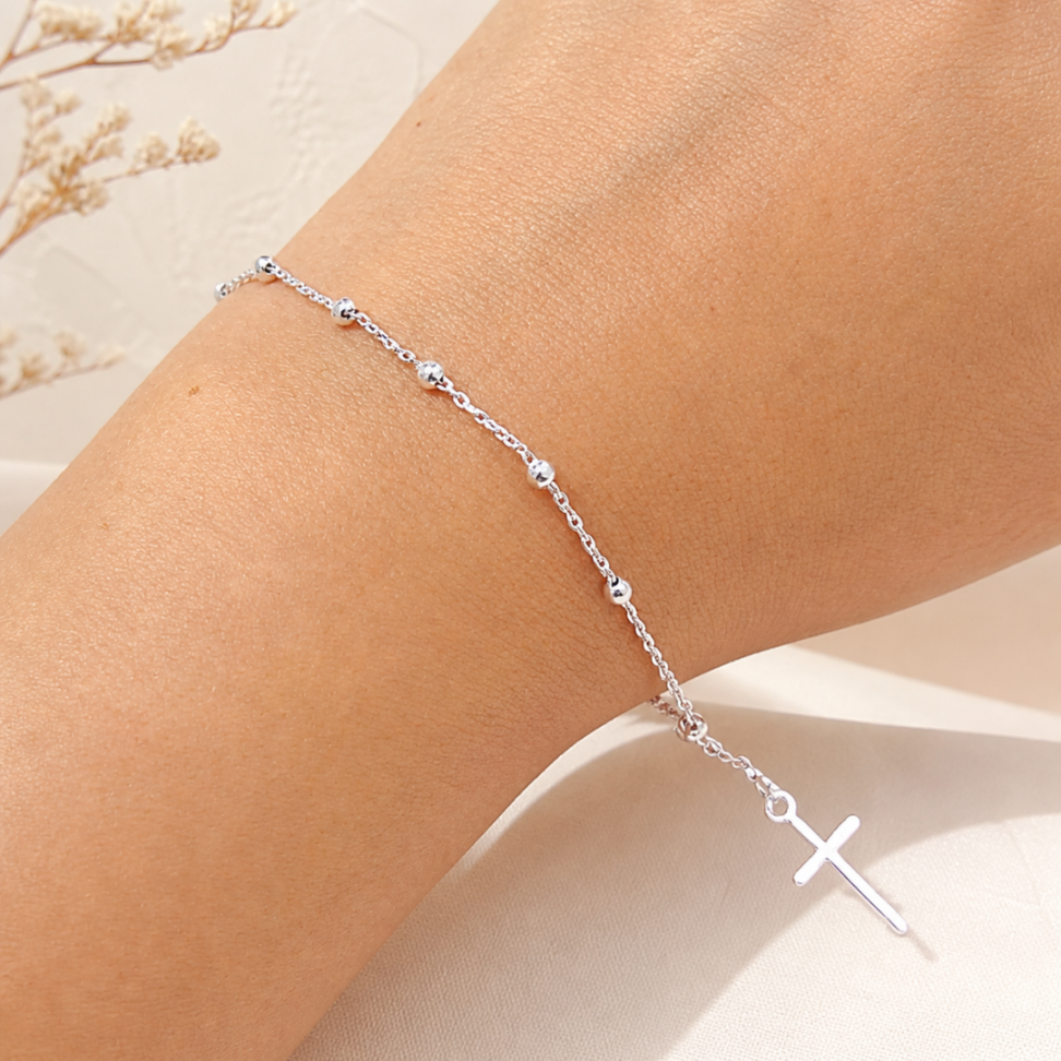 Pulseira Terço Bolas 2.6mm em Prata 925 Corrente Cadeado