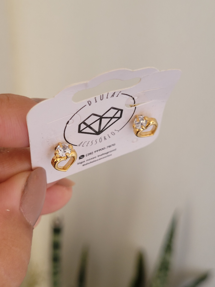 Brinco coração e zircônia - #1