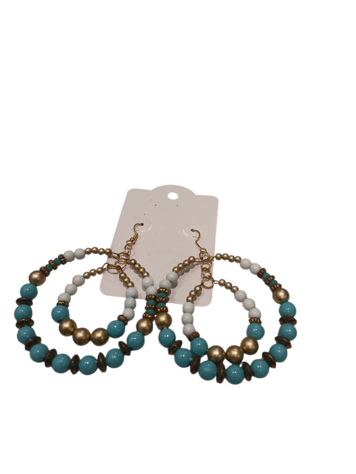 Brincos de argolas com pedras e miçangas - #2