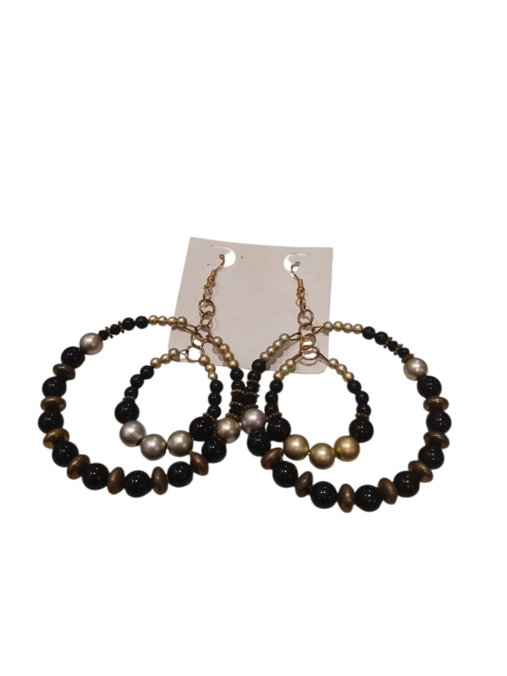 Brincos de argolas com pedras e miçangas - #4