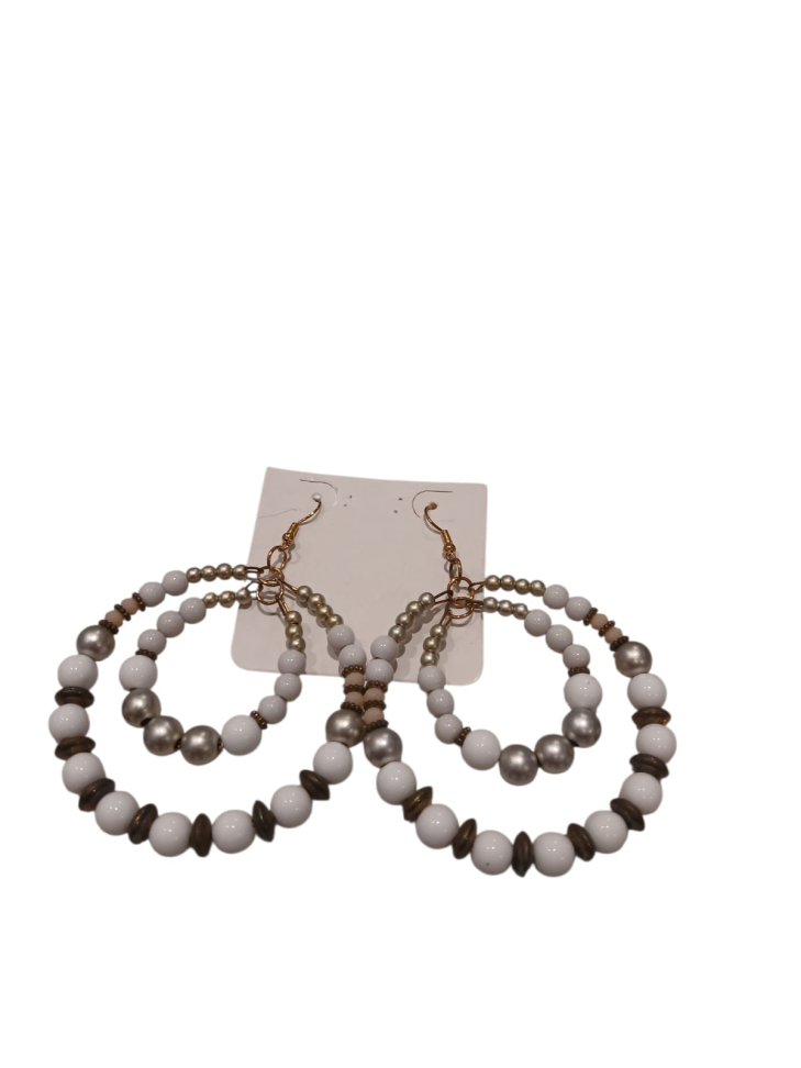 Brincos de argolas com pedras e miçangas - #3