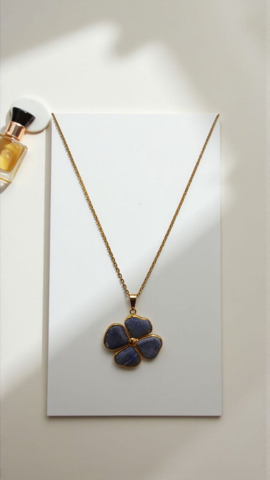 Colar trevo folheado com pedras naturais - #1