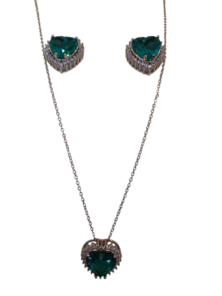 Conjunto colar e brinco de cristais e zircônias semijóia - #1