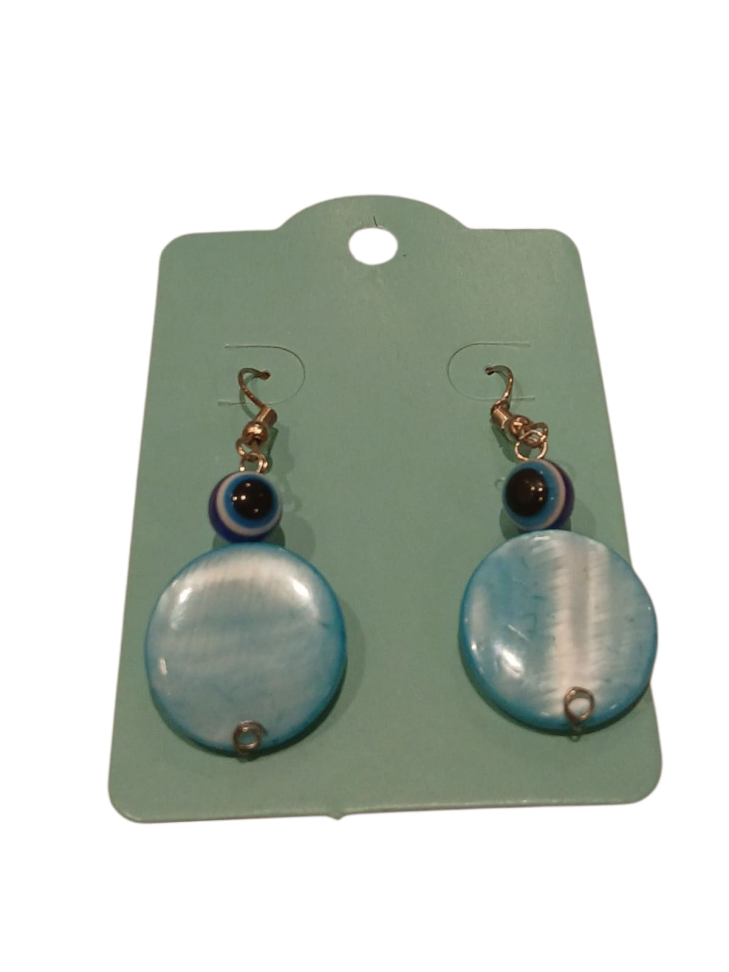 brinco de madrepérola azul com olho grego - #1